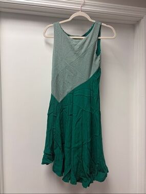 Maeve One-Shoulder Teal and White Paneled Dress